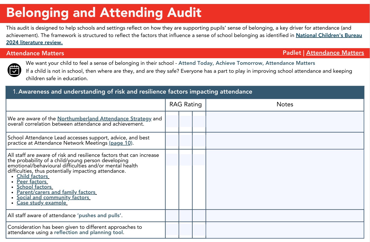 Belonging and attendnace audit